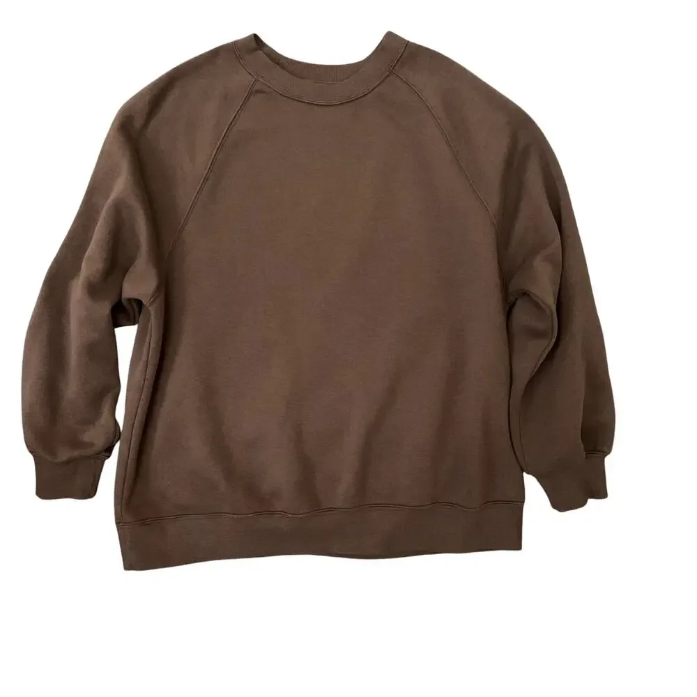 Brown Oversized Sweatshirt Crew Neck Cotton Blend Brown Women's Size S NWOT - Picture 1 of 6